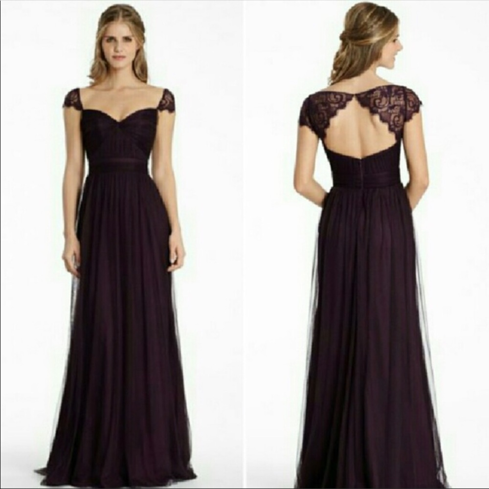 Dark Purple Formal lace bridesmaid prom dress gown